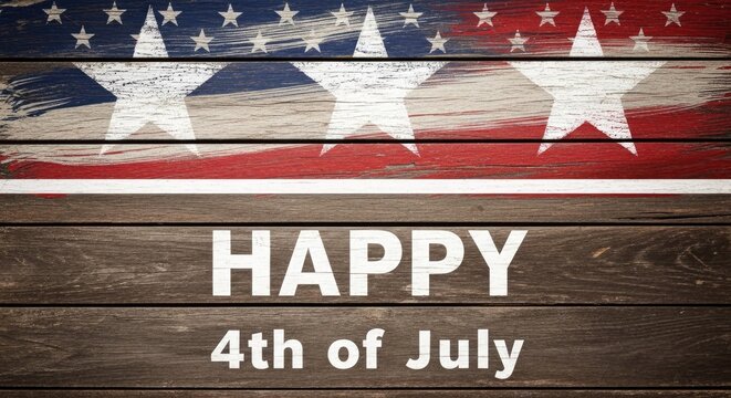Happy independence day rustic wooden background with american flag 4th of july text
