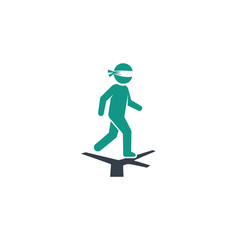 Obraz premium Blindfolded person walking on a tightrope symbolizing risk.