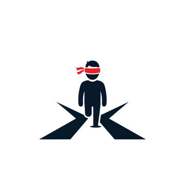Blindfolded person walking into a dangerous crossroads.