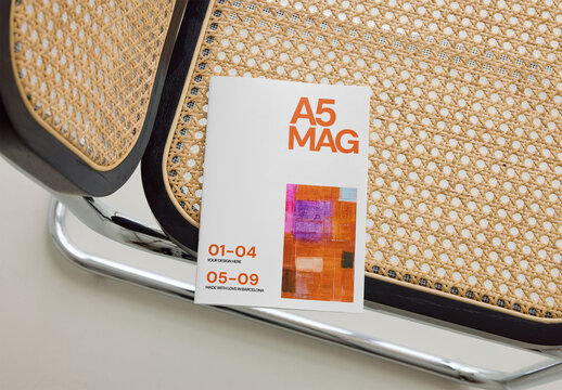 Mockup Of Customized A5 Magazine On Chair