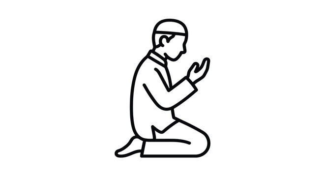 muslim man praying line drawing on white background