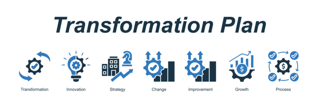 Transformation Plan banner web icon vector illustration concept with an icon of Transformation, Innovation, Strategy, Change, Improvement, Growth, Process 