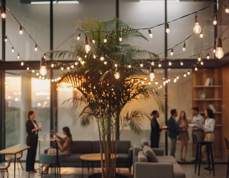 Modern office space decorated with green plants and natural light. Fresh and productive workspace ideal for corporate wellness, eco design and contemporary business concepts.