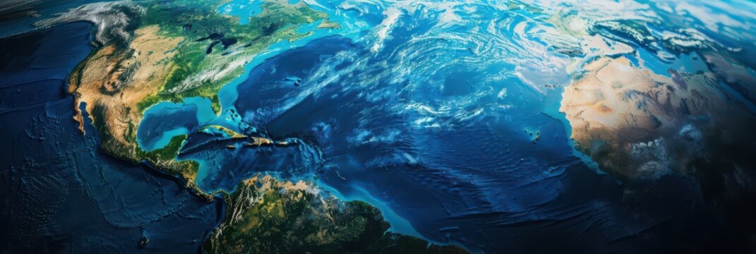 Aerial view of earth's oceanic and continental features for world hydrography day