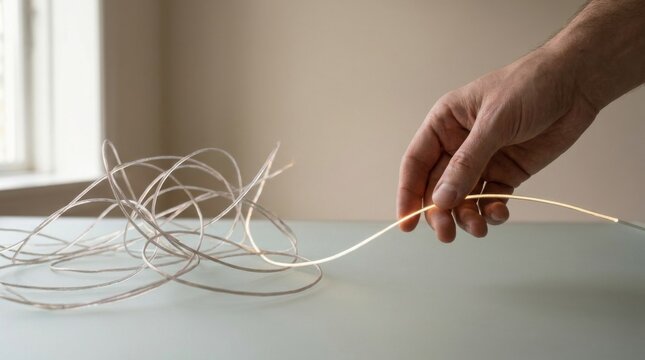Person's hand holding a string for decision path rationalization concept navigating complex choices in life