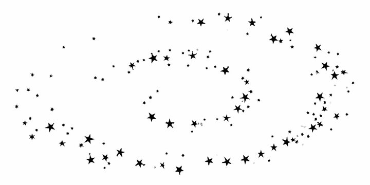 Black star silhouettes swirling in a constellation pattern on a white background high quality professional