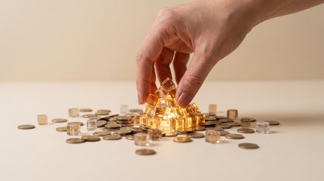 Capital allocation efficiency concept depicted by a hand reaching over a pile of coins with a sense of balance