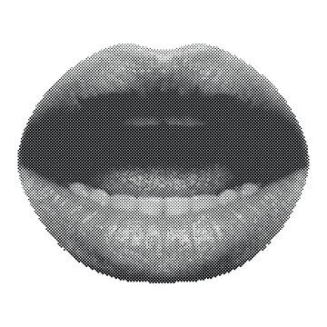 Retro halftone vector illustration of a smiling open mouth with a goatee isolated on white background halftone illustration isolated background