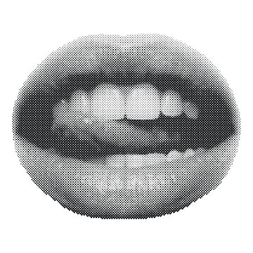 Retro halftone vector illustration of a pair of lips isolated on white background with halftone illustration isolated background portrait