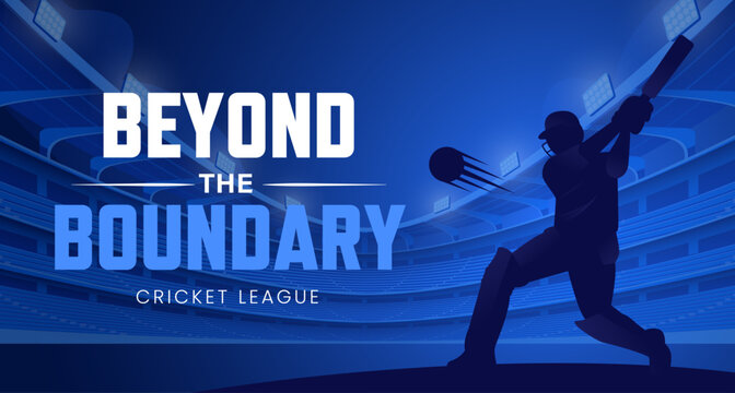 Cricket League Poster With Powerful Batsman Silhouette Inside Stadium Arena Background. Cricket Match Championship Template