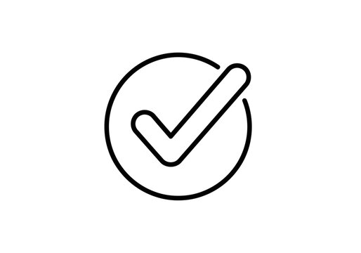 Check mark icon in circle for confirmation and approval, line style