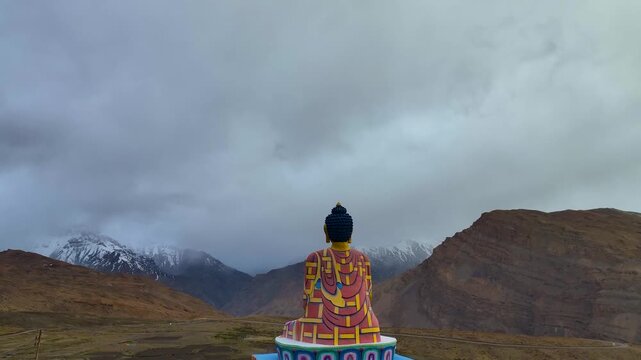Langza Buddha statue drone view, Spiti Valley Himalayan landscape
Aerial view of Langza Buddha statue in Spiti Valley India
Giant Buddha statue overlooking Langza village, drone shot Himachal Pradesh
