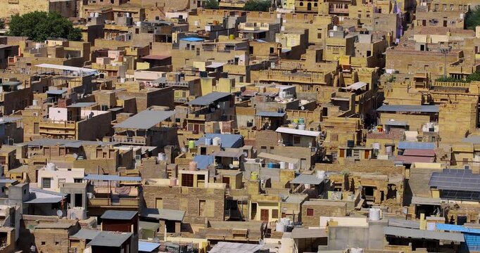 Golden city of Jaisalmer India aerial view in India