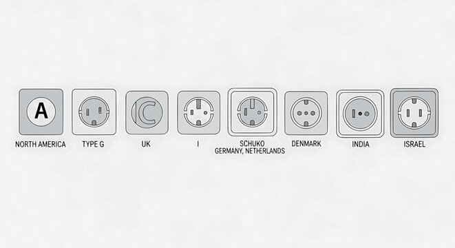 Global Electrical Outlet and Socket Types Vector Set