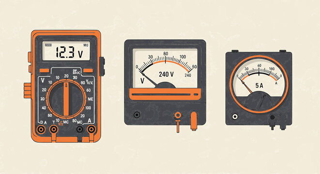 Vintage Style Electrical Measuring Tools Vector Set