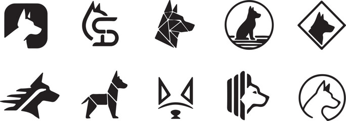 Minimal Dog Logo Set – Modern Wolf, Husky, German Shepherd Line Icons, Simple Pet Animal Vector Collection © tjxvact