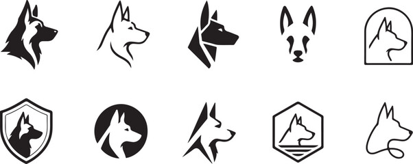 Minimal Dog Logo Set – Modern Wolf, Husky, German Shepherd Line Icons, Simple Pet Animal Vector Collection © tjxvact