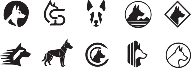 Minimal Dog Logo Set – Modern Wolf, Husky, German Shepherd Line Icons, Simple Pet Animal Vector Collection © tjxvact
