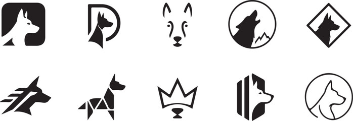 Minimal Dog Logo Set – Modern Wolf, Husky, German Shepherd Line Icons, Simple Pet Animal Vector Collection © tjxvact