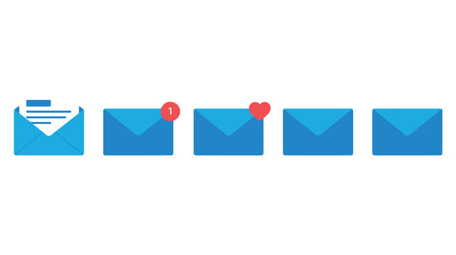 Mail envelope vector icon featuring blue email letter notification badge and alert symbol.