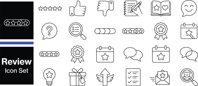 Customer Feedback and Product Review Line Icon Set - Rating and Evaluation Vector Illustrations