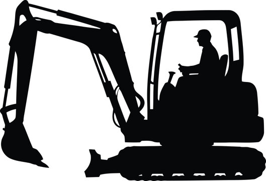 Silhouette of excavator with operator.