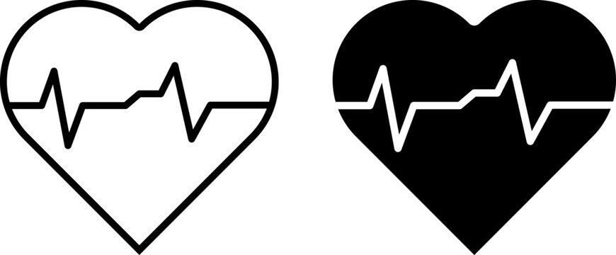 Heartbeat ekg pulse icons in heart shape isolated on white background