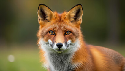 Obraz premium Curious Fox: Captivating portrait of a sleek red fox, its alert gaze and lush fur inviting the viewer into its world of nature's beauty and wonder.
