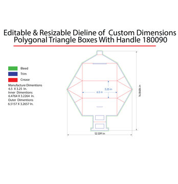 Custom polygonal triangle box with handle, editable dieline template