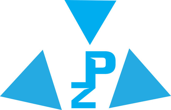 Abstract Blue Geometric Graphic with Three Surrounding Triangles and Central Stylized Letter ZP Design Element