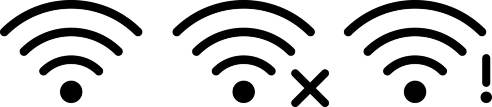 Set of wifi signal icons with status indicators