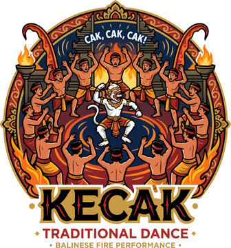 Detailed Balinese Kecak Fire Dance Illustration