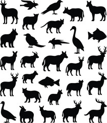 Obraz premium Black Animal Silhouettes on White Background