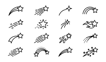 Shooting star icon set vector in outline style with comet trail symbols collection © MSTSUFIA