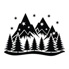 Obraz premium Mountain Forest Silhouette, Nature Landscape Vector