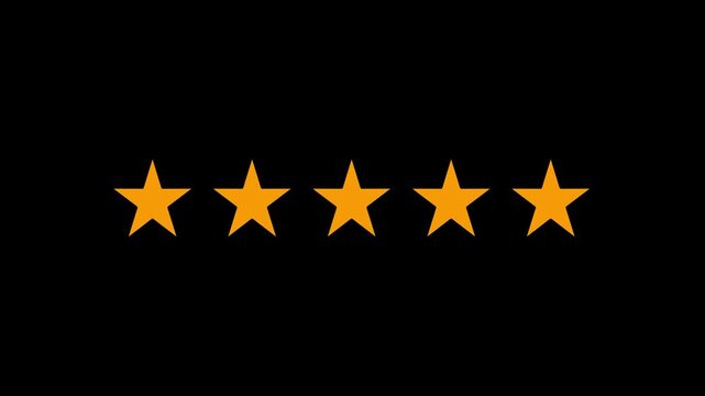 Ratting five star icon animation. Customer satisfaction feedback 5 stare review icon motion. Top rating five star customer feedback icon 4k video footage.