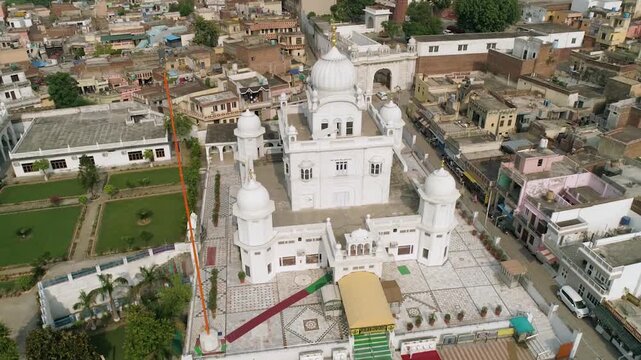 Aerial drone shot of Gurdwara 'Antaryatma Sahib' in Kapurthala Punjab India.
