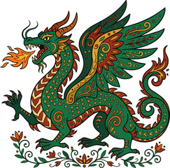 Fototapeta premium Emerald Forest Folk Art Dragon