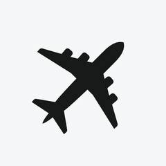 Obraz premium Plane icon vector, black solid airplane vector. Simple airplane icon minimalist vector plane illustration on transparent background. 