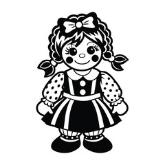 Fototapeta premium Cute Doll Girl Silhouette, Cartoon Toy Vector Illustration