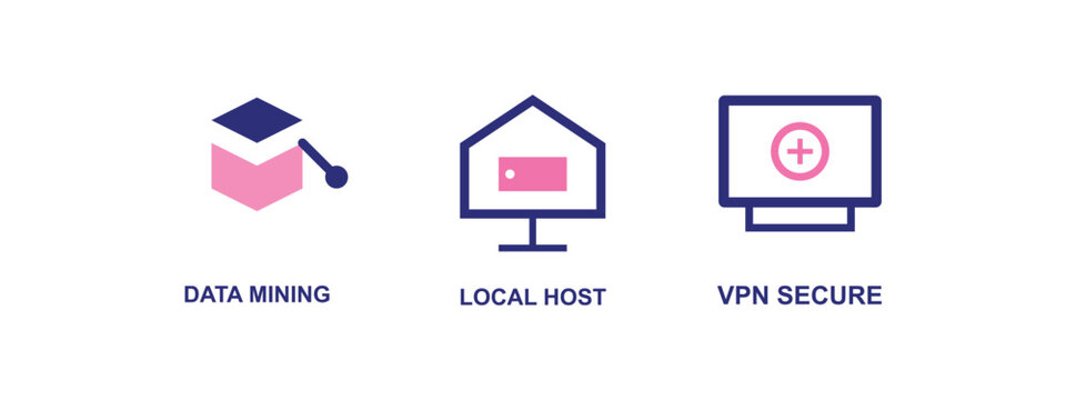 Data mining, local host and vpn secure icons