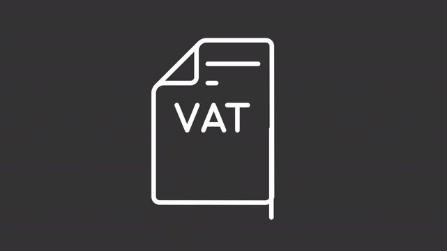 Animated VAT white line icon. Value added tax animation. Credit system, purchase price. Financial document, percentage sign. Isolated element on dark background. Alpha transparent video