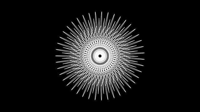 Spark elements with ellipse bursts in a 4k circle fireworks animation, shiny line blast motion graphics on a black screen background, seamless loop for grand celebration and events.