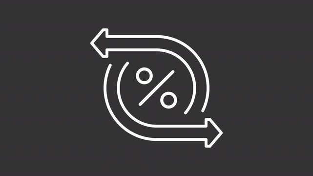 Animated tax refund white line icon. Financial processes animation. Value change. Percentage sign. Mortgage refinancing system. Isolated element on dark background. Alpha transparent video