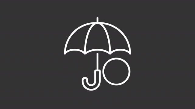 Animated tax insurance white line icon. Risk mitigation animation. Investment protection. Umbrella as coverage symbol. Payments. Isolated element on dark background. Alpha transparent video