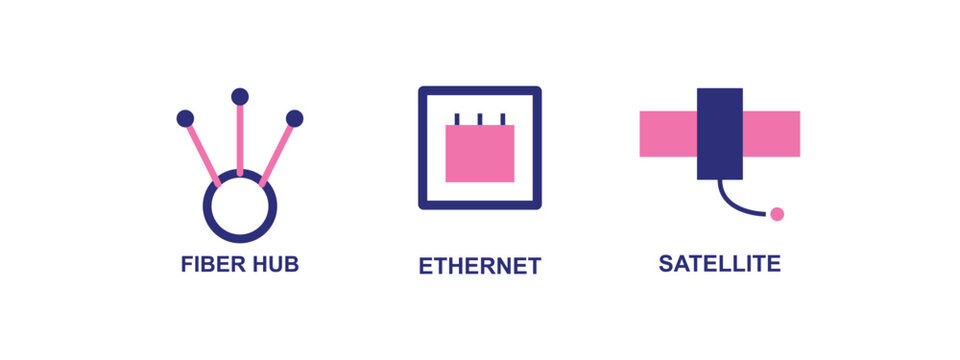Fiber hub, ethernet, and satellite icons