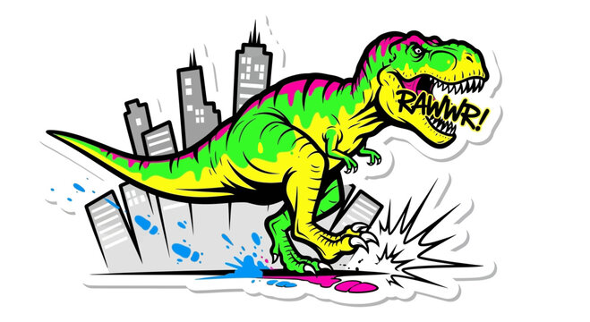 Colorful cartoon dinosaur in motion.
