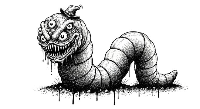 Creepy monster worm with sharp teeth.