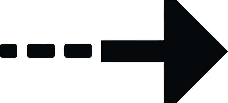 Black arrow icon with dashed line pointing to the right
