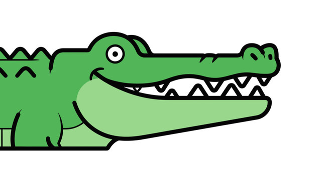 Smiling Cartoon Crocodile Head Closeup.